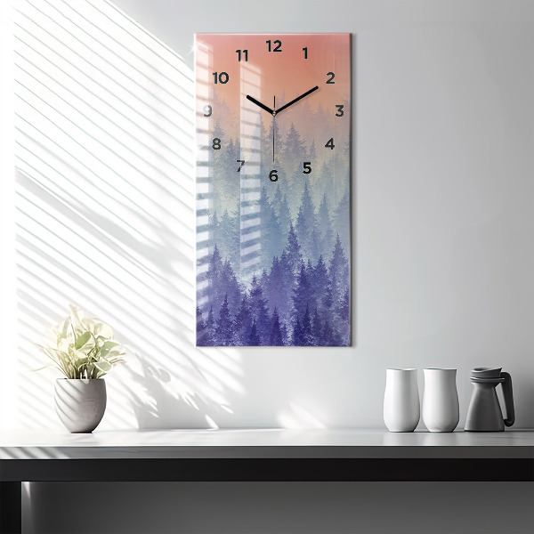 Vertical wall clock Forest in the fog