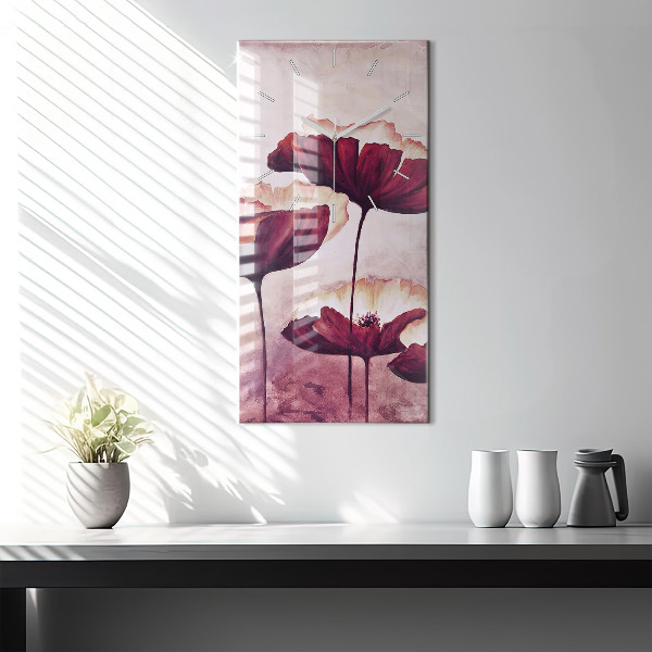 Vertical wall clock Blooming poppies