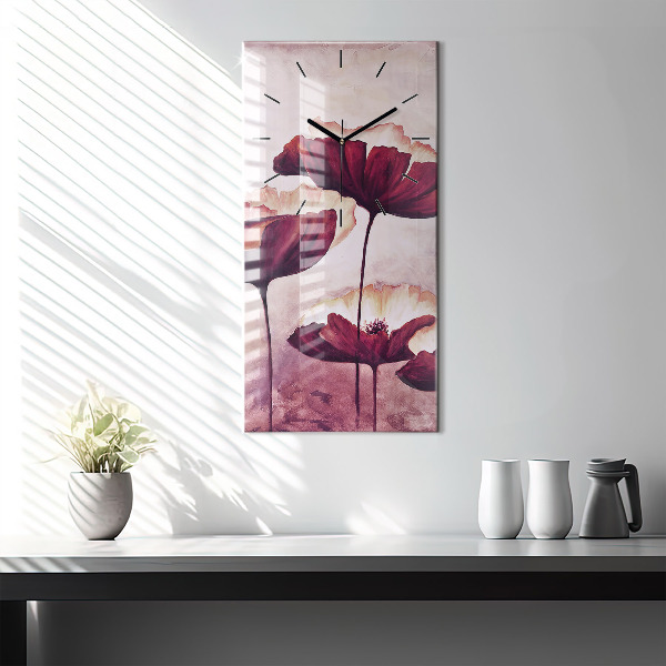Vertical wall clock Blooming poppies