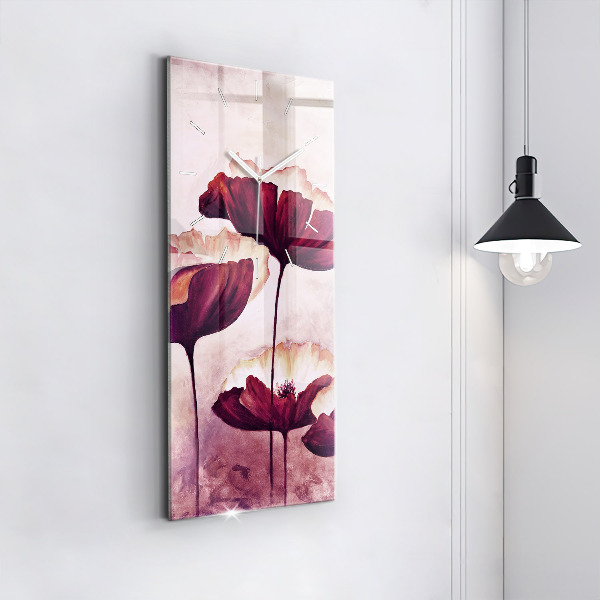 Vertical wall clock Blooming poppies