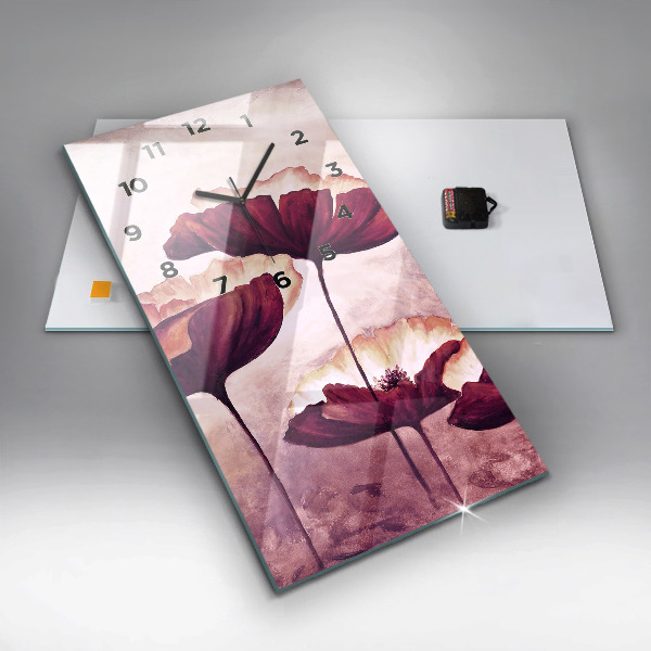 Vertical wall clock Blooming poppies