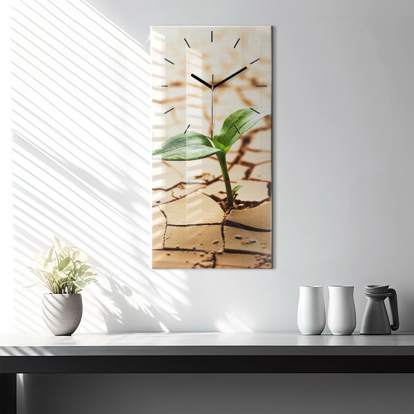 Vertical wall clock Plant in dry soil