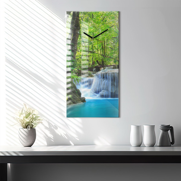 Vertical wall clock Waterfall in the forest