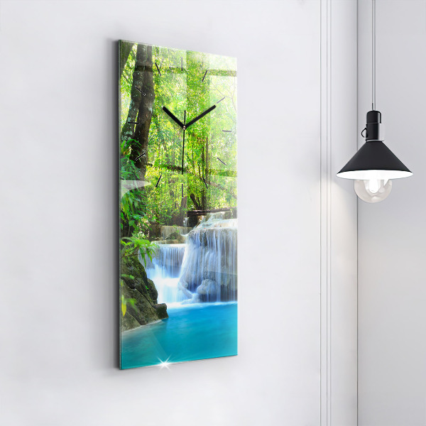 Vertical wall clock Waterfall in the forest