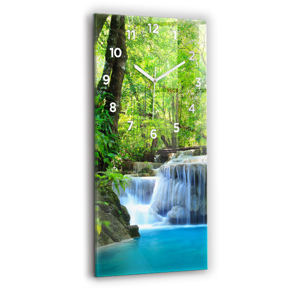 Vertical wall clock Waterfall in the forest