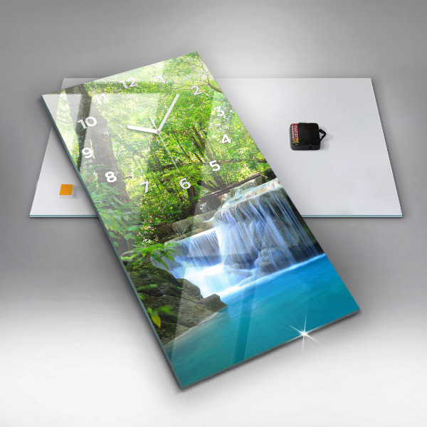 Vertical wall clock Waterfall in the forest