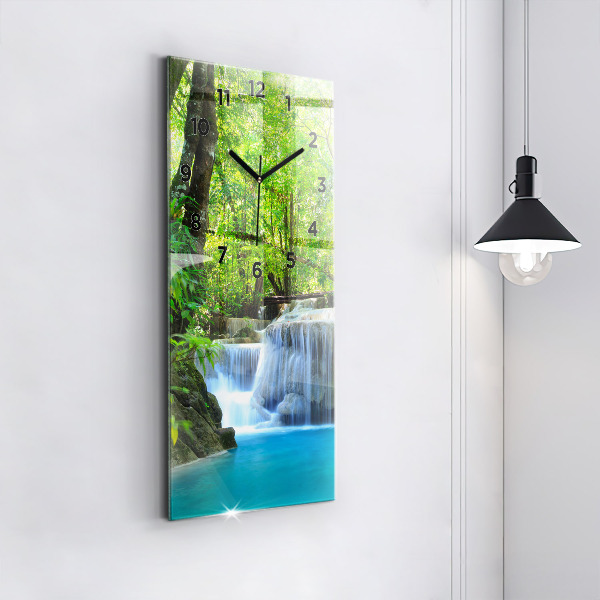 Vertical wall clock Waterfall in the forest