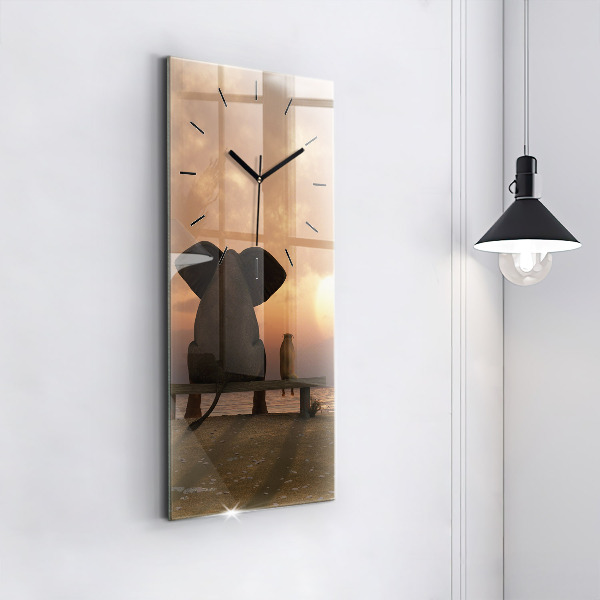 Vertical wall clock Animals and sunset