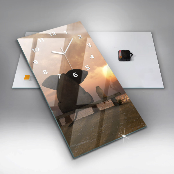 Vertical wall clock Animals and sunset