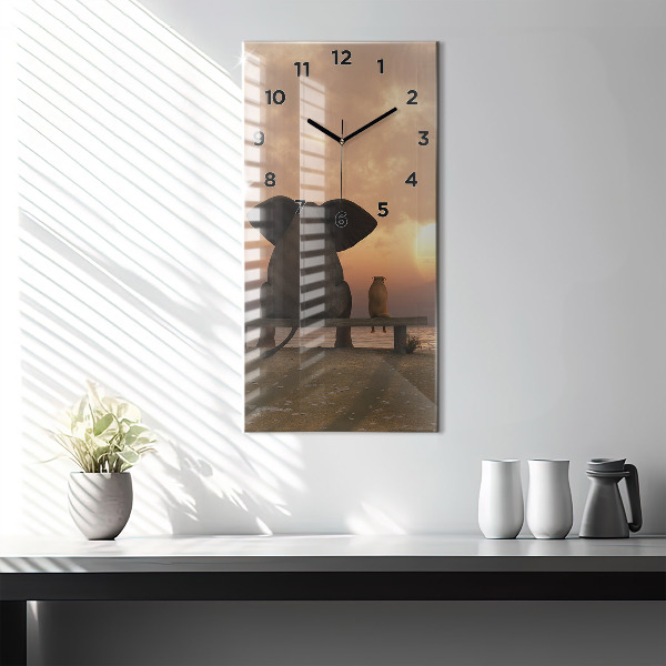 Vertical wall clock Animals and sunset