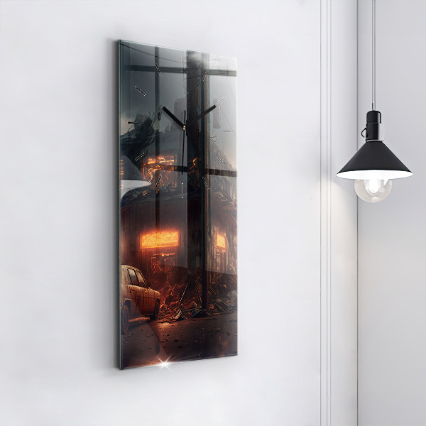 Vertical wall clock Apocalyptic building