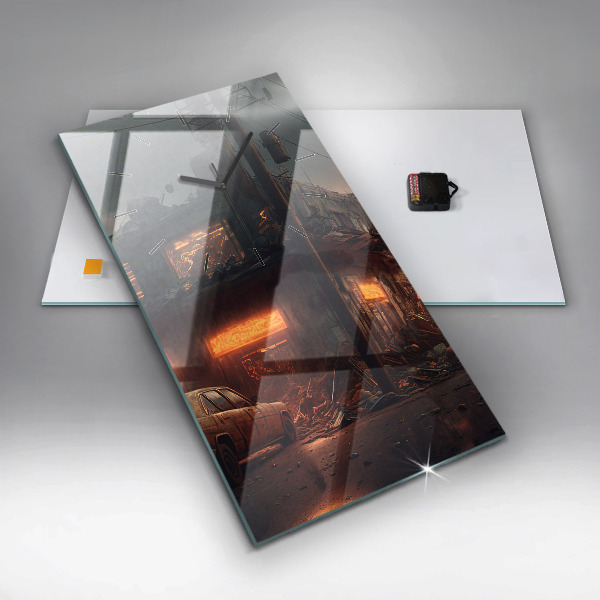 Vertical wall clock Apocalyptic building