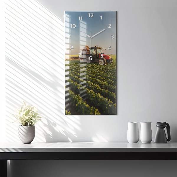 Vertical wall clock Tractor in a farm field