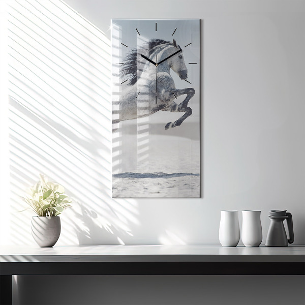 Vertical wall clock Galloping white horse