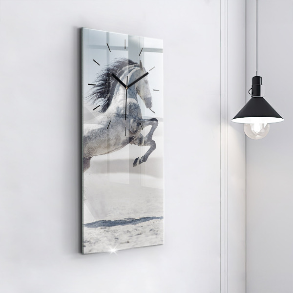 Vertical wall clock Galloping white horse