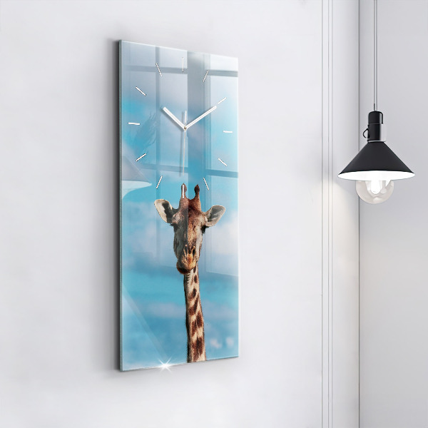 Vertical wall clock Giraffe head against the sky