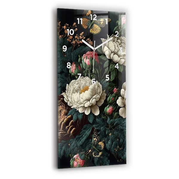 Vertical wall clock Flower and golden butterflies