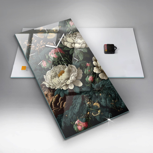 Vertical wall clock Flower and golden butterflies