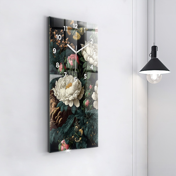 Vertical wall clock Flower and golden butterflies
