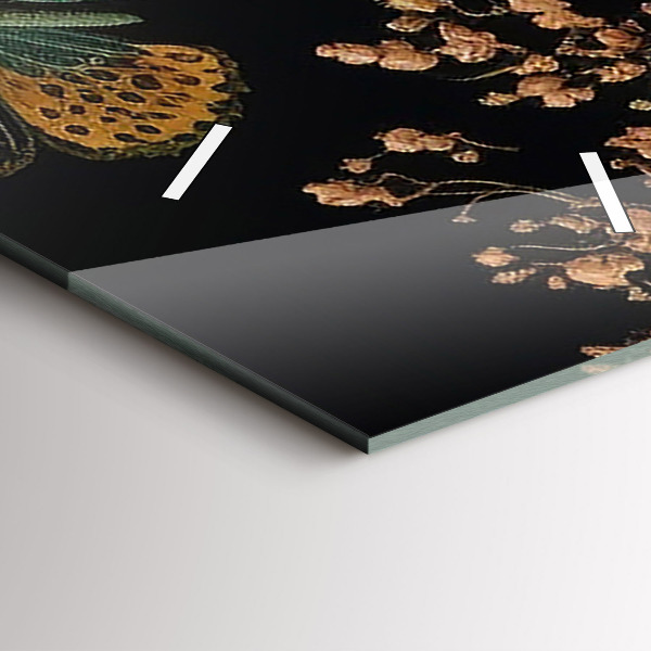 Vertical wall clock Flower and golden butterflies