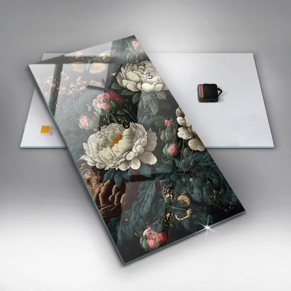 Vertical wall clock Flower and golden butterflies