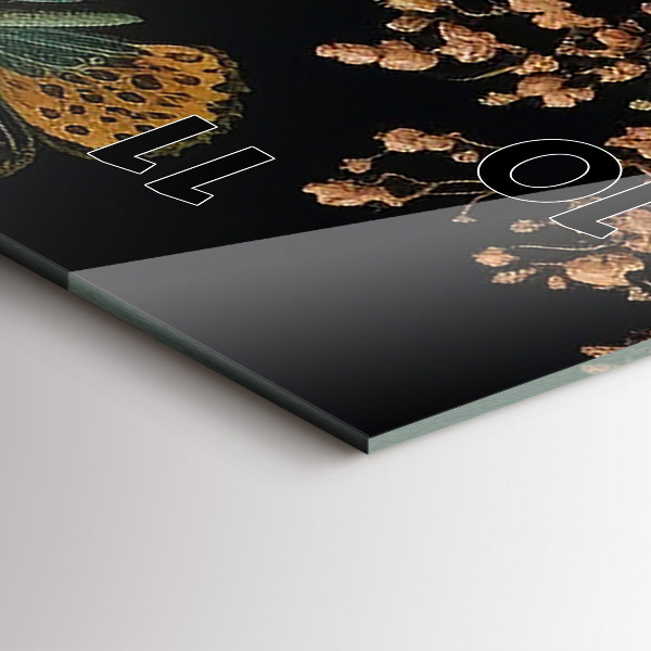 Vertical wall clock Flower and golden butterflies