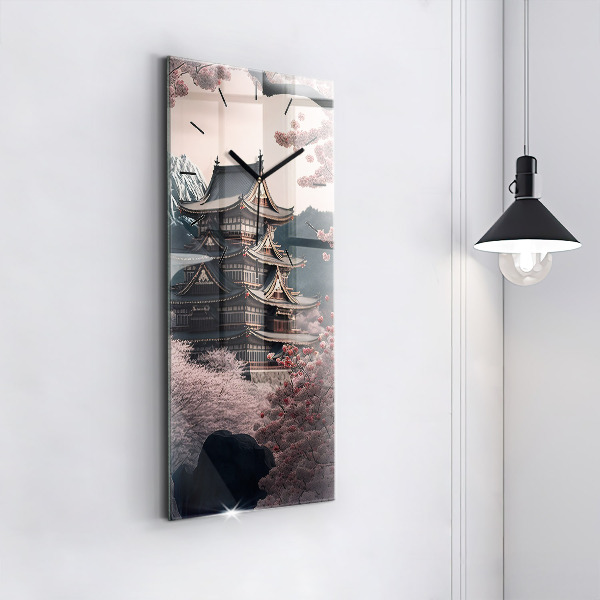 Vertical wall clock Tower and flowers in Asia