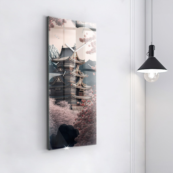 Vertical wall clock Tower and flowers in Asia