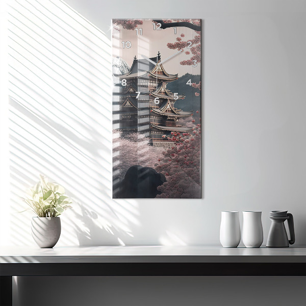 Vertical wall clock Tower and flowers in Asia