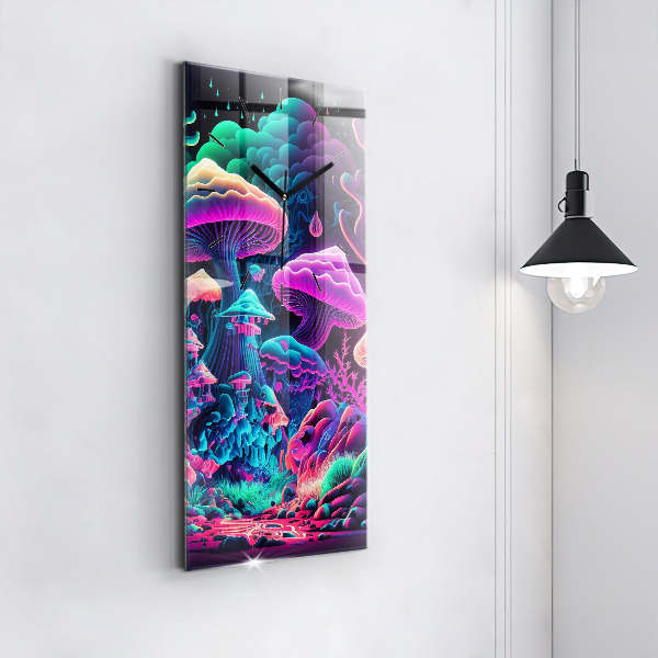 Vertical wall clock Neon mushrooms