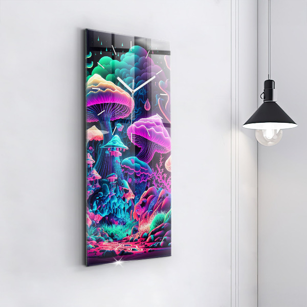 Vertical wall clock Neon mushrooms