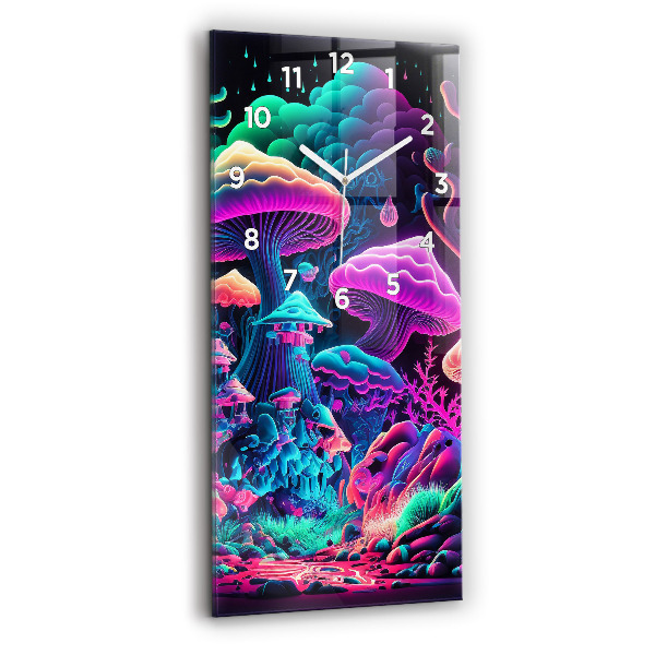 Vertical wall clock Neon mushrooms