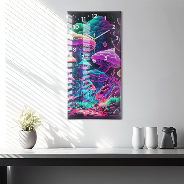 Vertical wall clock Neon mushrooms