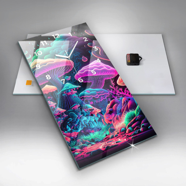 Vertical wall clock Neon mushrooms