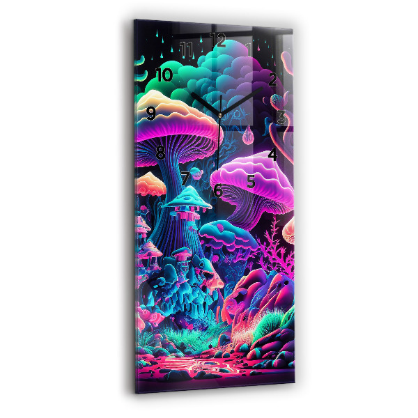Vertical wall clock Neon mushrooms