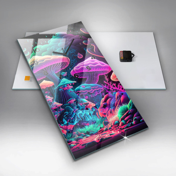 Vertical wall clock Neon mushrooms