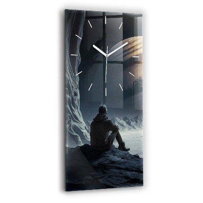 Vertical wall clock Man in front of the moon