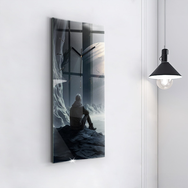 Vertical wall clock Man in front of the moon