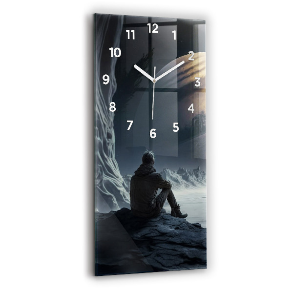 Vertical wall clock Man in front of the moon