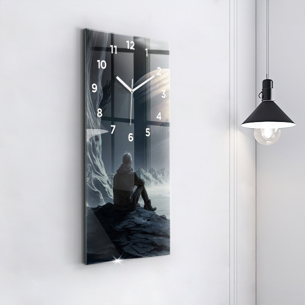 Vertical wall clock Man in front of the moon