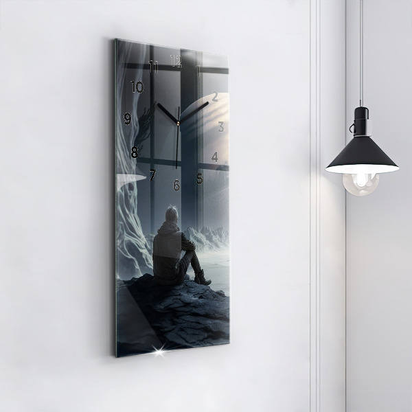 Vertical wall clock Man in front of the moon