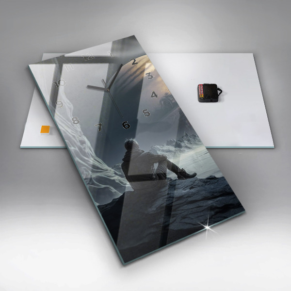 Vertical wall clock Man in front of the moon