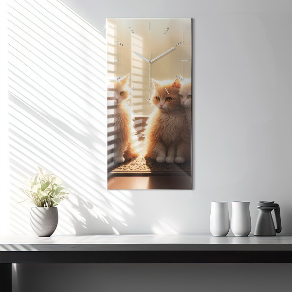 Vertical wall clock Four Kittens in the Sun