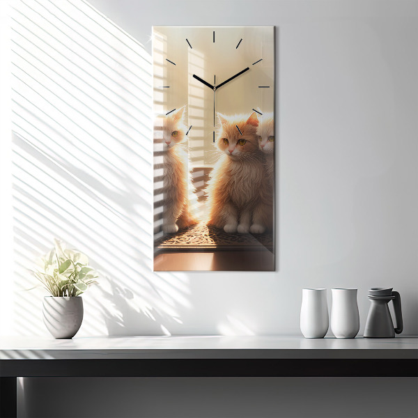 Vertical wall clock Four Kittens in the Sun