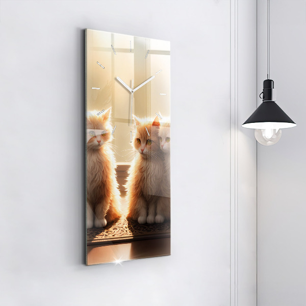 Vertical wall clock Four Kittens in the Sun