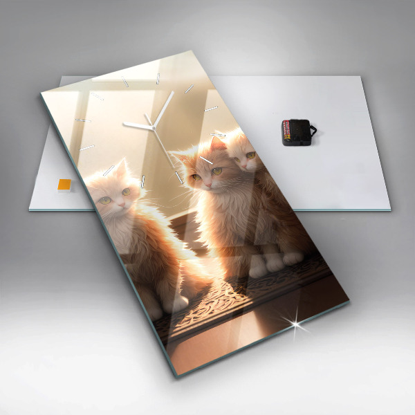 Vertical wall clock Four Kittens in the Sun