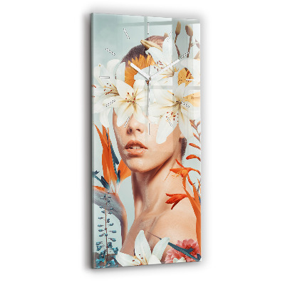Vertical wall clock Woman with flowers