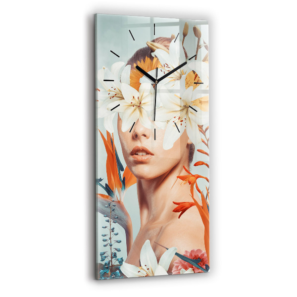 Vertical wall clock Woman with flowers