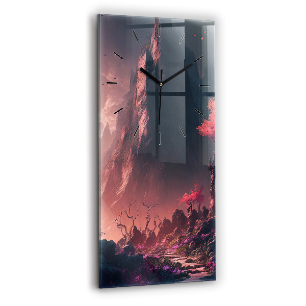 Vertical wall clock Magical forest and mountains
