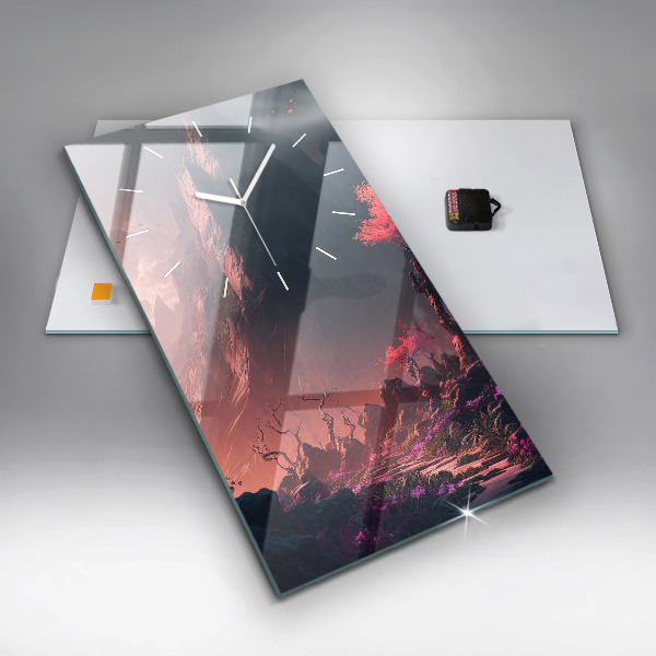 Vertical wall clock Magical forest and mountains